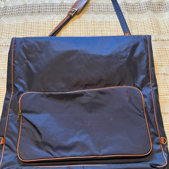Bags Navy Blue Canvas And Leather Suit Travel Zip Bag Strap Poshmark